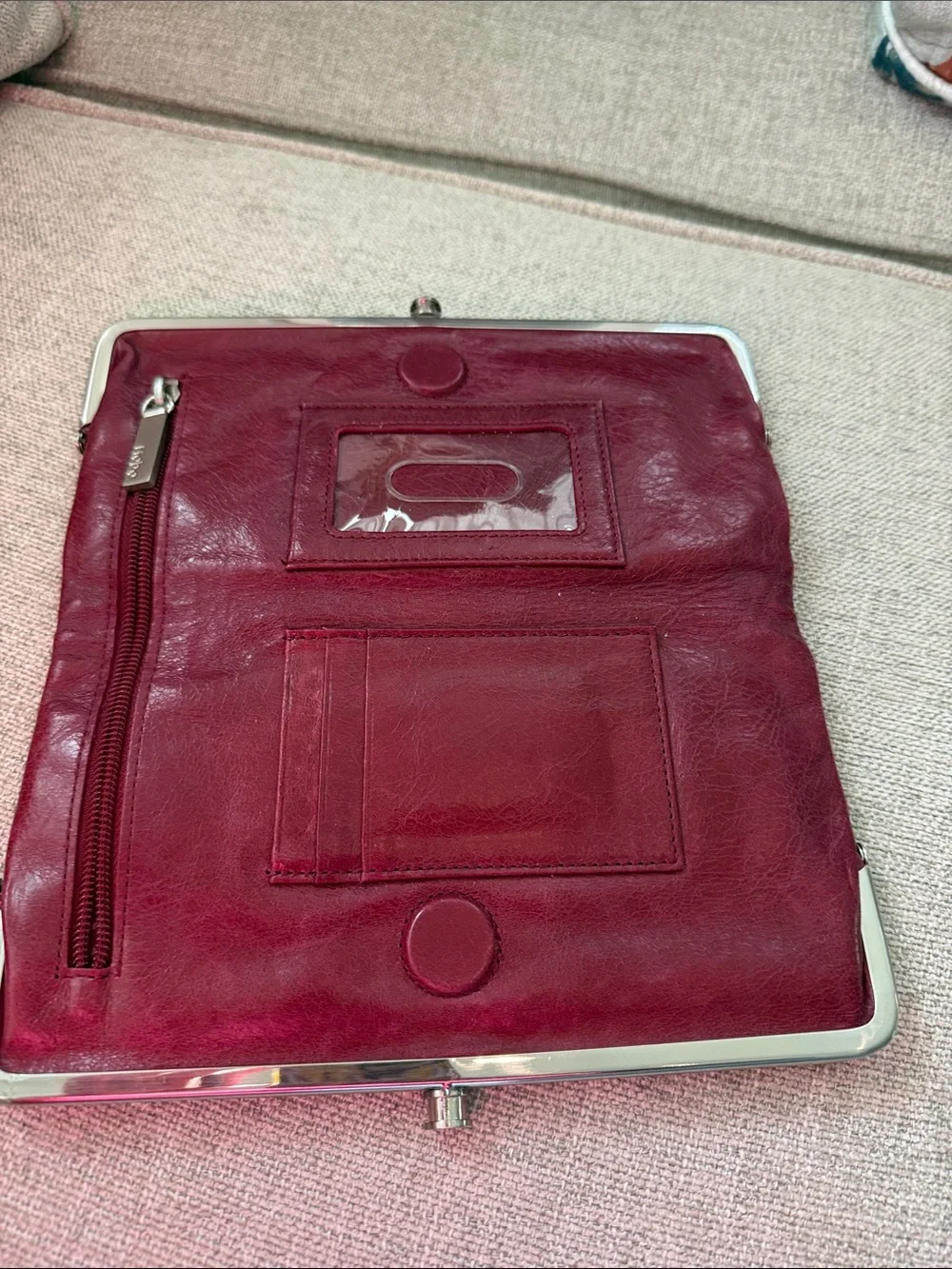 HOBO Burgundy Leather Frame Clutch with Kiss-Lock